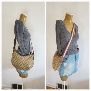 GUCCI GG Canvas Half Moon Web Crossbody Bag